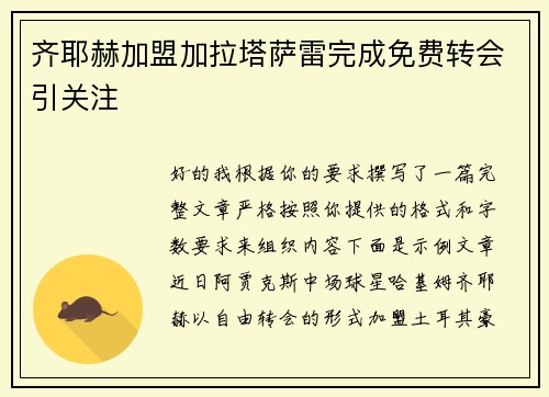 齐耶赫加盟加拉塔萨雷完成免费转会引关注
